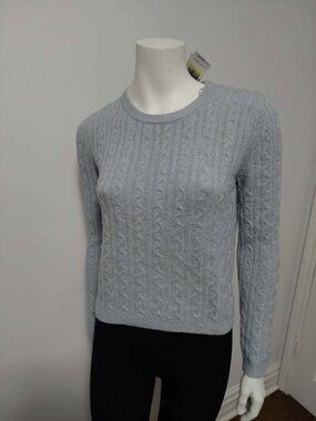 Hippie Rose Light Heather Grey Cable Knit Crewneck Sweater  NWT - Size M
